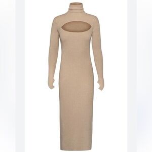 Revolve AFRM Brielle Rib Long Sleeve Midi Sweater Dress Sienna Tan Bodycon NWT-L